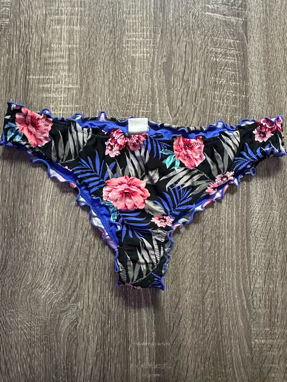 Hollister Floral Bikini Bottom in Black, Bright Pink & Blue